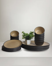 24 PC Dinner Set 2 Tone - Brown & Beige