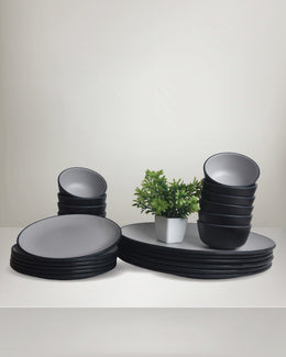 24 PC Dinner Set 2 Tone - Black & Gray